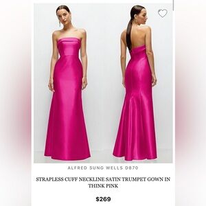 Alfred Sung Strapless Satin Gown in Vibrant Pink